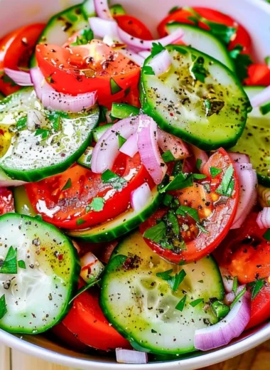 Fresh Tomato Cucumber Salad with vibrant vegetables and herbs