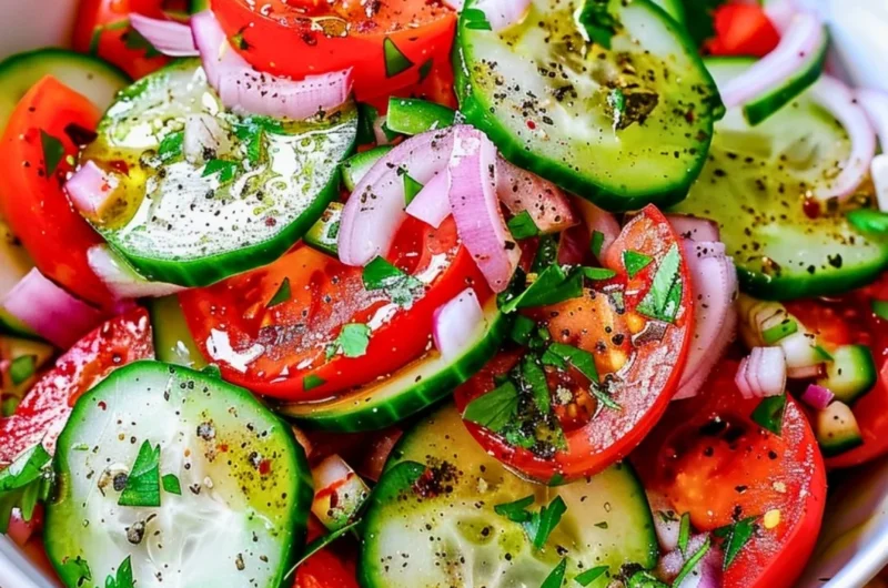 Fresh Tomato Cucumber Salad with vibrant vegetables and herbs