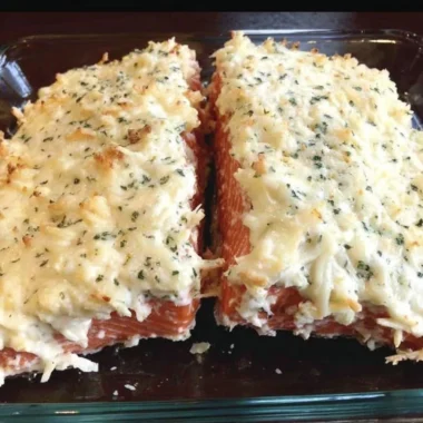 Baked salmon with a parmesan and herb crust topped with mayo