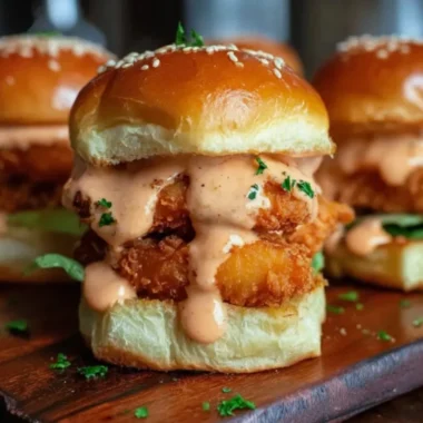 Delicious Bang Bang Chicken Sliders served with a spicy sauce