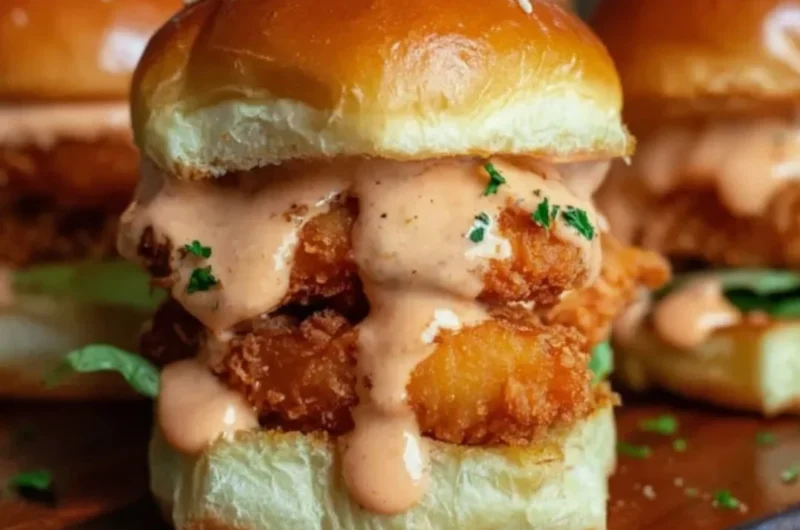 Delicious Bang Bang Chicken Sliders served with a spicy sauce