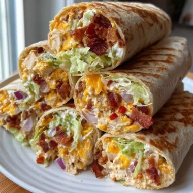 Delicious cheesy bacon ranch wraps filled with crispy bacon and ranch dressing.