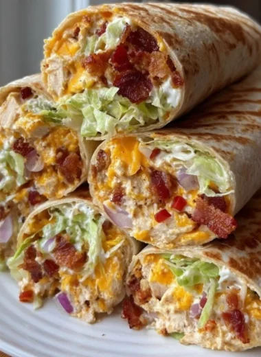 Delicious cheesy bacon ranch wraps filled with crispy bacon and ranch dressing.