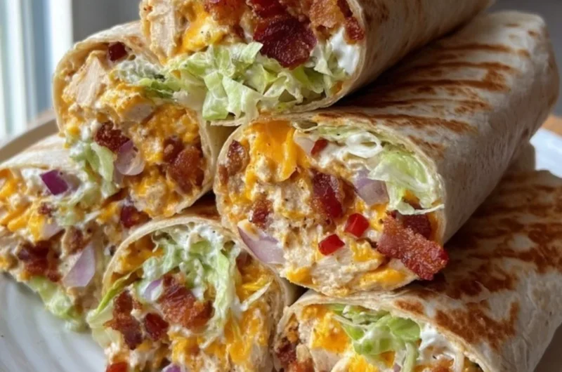 Delicious cheesy bacon ranch wraps filled with crispy bacon and ranch dressing.
