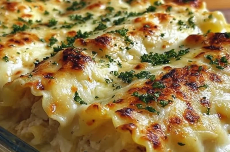 Creamy Chicken Alfredo Lasagna Rolls on a plate with fresh herbs