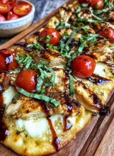 Delicious Chicken Caprese Flatbread with fresh ingredients