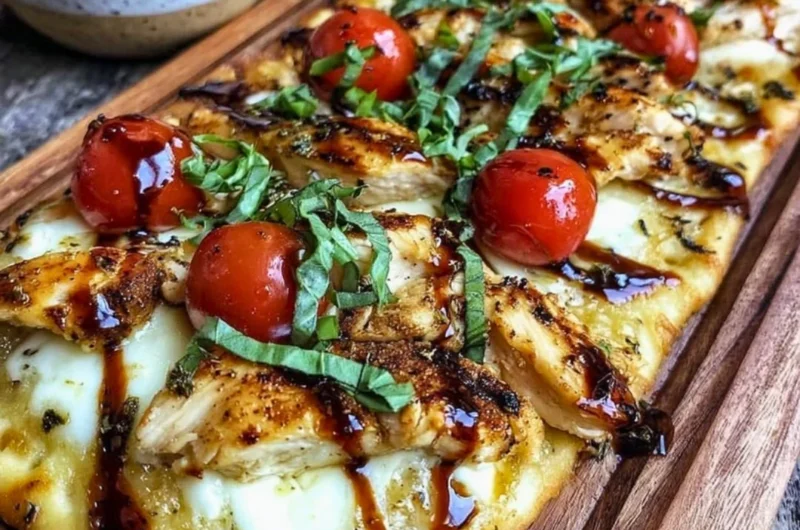 Delicious Chicken Caprese Flatbread with fresh ingredients