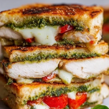 Delicious Chicken Pesto Sandwich with fresh ingredients and vibrant colors.