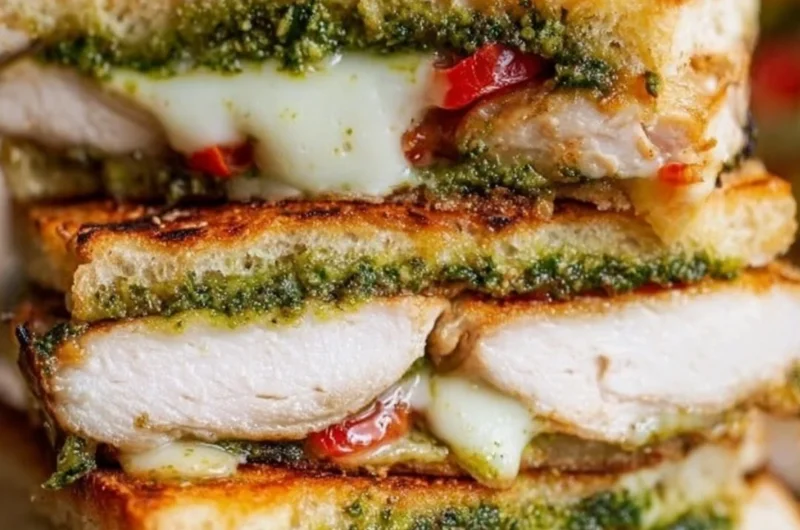 Delicious Chicken Pesto Sandwich with fresh ingredients and vibrant colors.