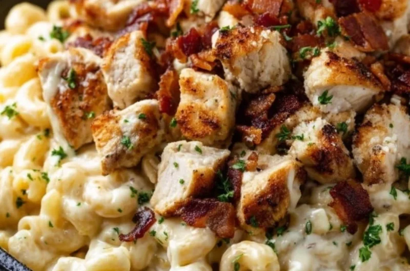 Delicious Chicken Ranch Macaroni and Cheese served in a bowl