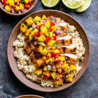 Chipotle Lime Grilled Chicken served with colorful Mango Salsa