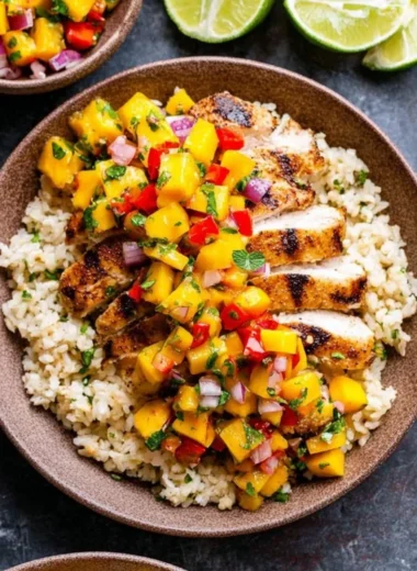 Chipotle Lime Grilled Chicken served with colorful Mango Salsa
