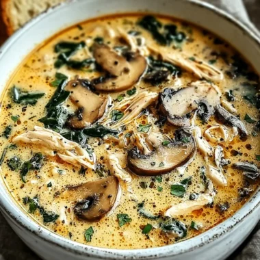 Bowl of Clean Chicken Mushroom Soup garnished with herbs