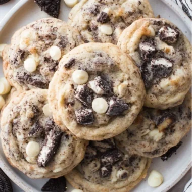 Delicious homemade Cookies and Cream Cookies on a plate