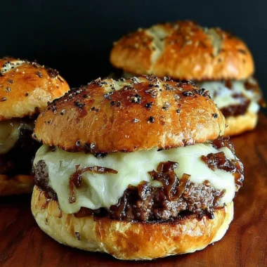 Gourmet French Onion Soup Burger with melted cheese and caramelized onions