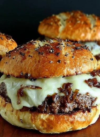 Gourmet French Onion Soup Burger with melted cheese and caramelized onions