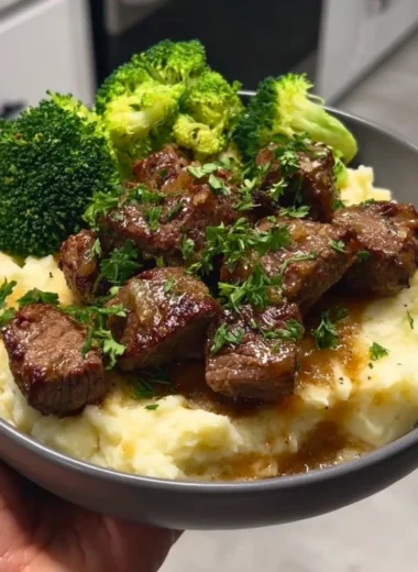 Juicy garlic butter steak bites served on a plate