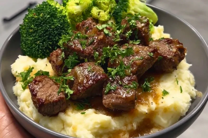 Juicy garlic butter steak bites served on a plate