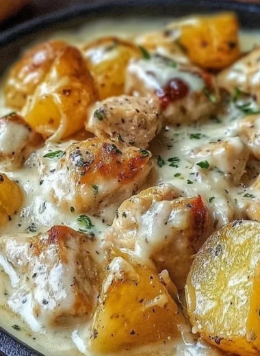Delicious Garlic Parmesan Chicken cooked in a crockpot with tender potatoes