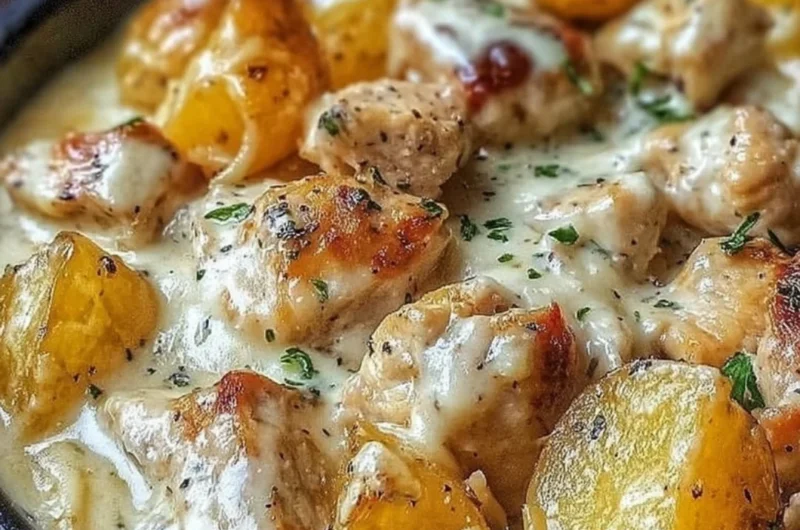 Delicious Garlic Parmesan Chicken cooked in a crockpot with tender potatoes