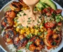 Grilled Shrimp Bowl with Avocado, Corn Salsa & Creamy Sauce