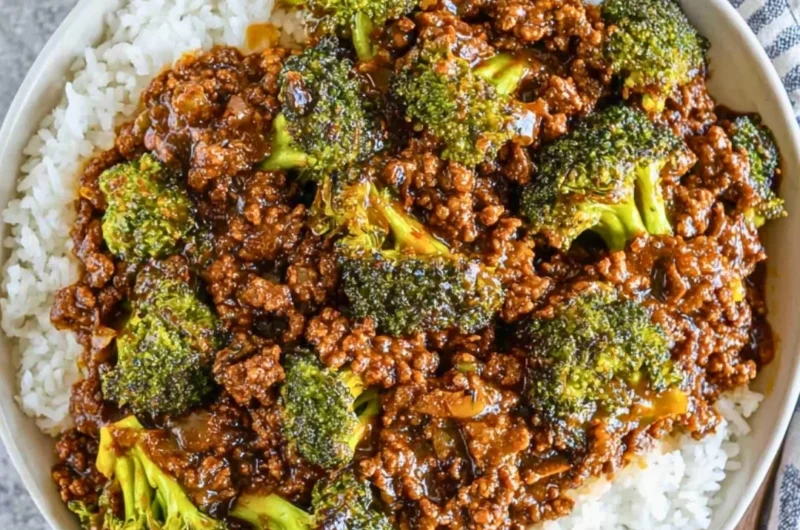 Honey garlic ground beef stir-fry with broccoli