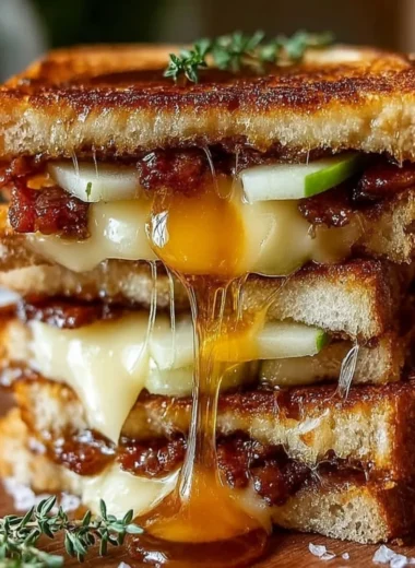 Delicious Hot Honey Apple Cheddar Beef Bacon Grilled Cheese sandwich