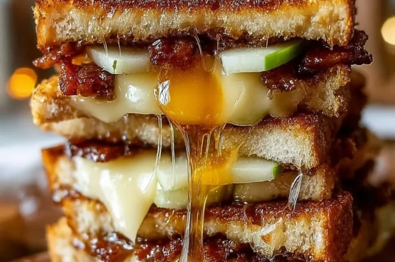 Delicious Hot Honey Apple Cheddar Beef Bacon Grilled Cheese sandwich