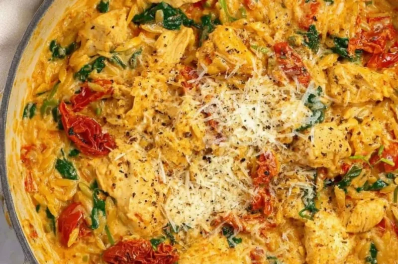 Marry Me Chicken One Pot Pasta served in a bowl with herbs and cheese on top.
