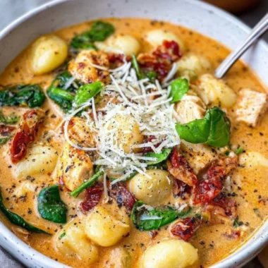 Bowl of Marry Me Chicken Soup garnished with herbs