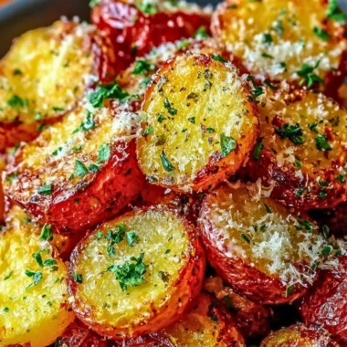 Crispy Parmesan roasted red potatoes served on a plate