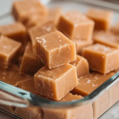 Delicious homemade Peanut Butter Fudge on a wooden table with nuts.