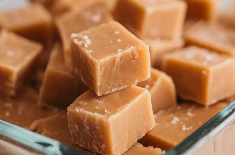 Delicious homemade Peanut Butter Fudge on a wooden table with nuts.