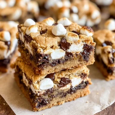 Delicious S'mores Cookie Bars with chocolate and marshmallows