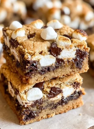 Delicious S'mores Cookie Bars with chocolate and marshmallows