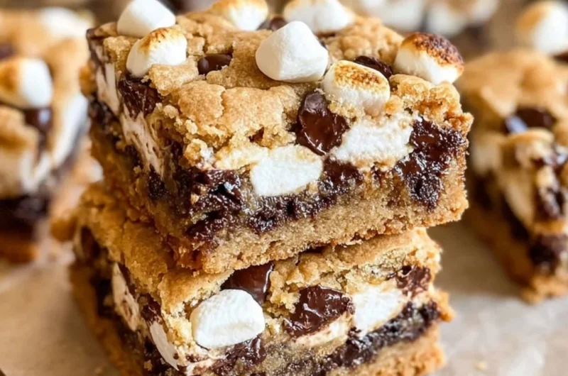 Delicious S'mores Cookie Bars with chocolate and marshmallows