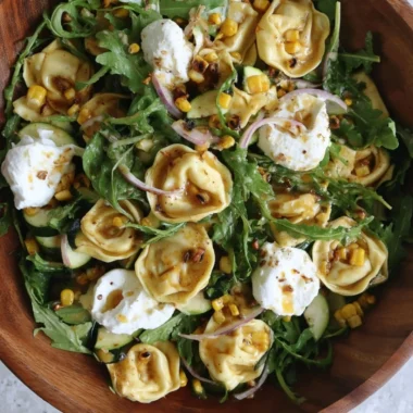 Summer Tortellini Salad with fresh vegetables and dressing