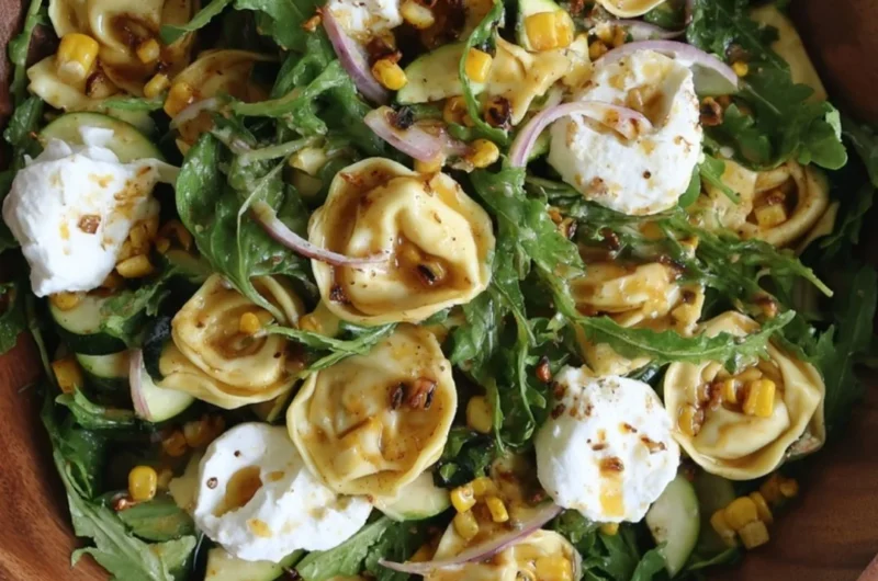 Summer Tortellini Salad with fresh vegetables and dressing