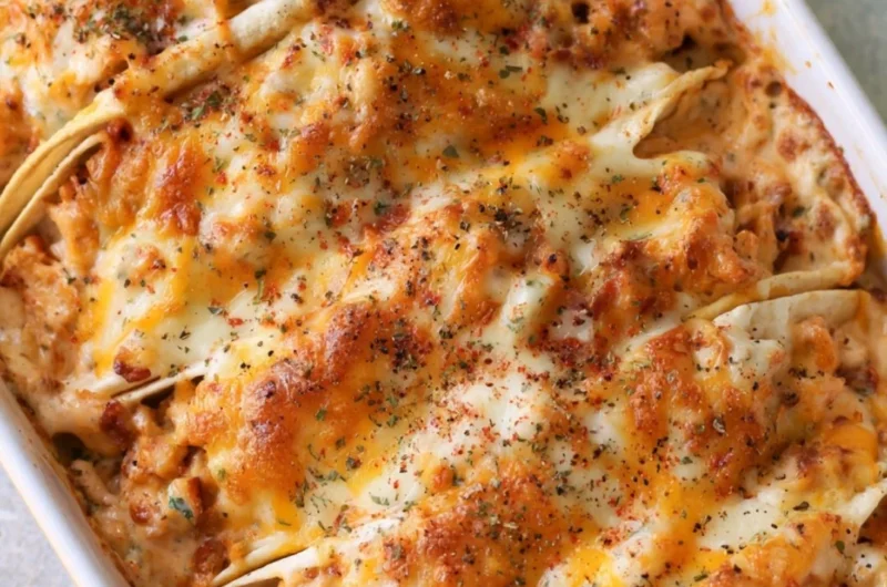 Baked chicken bacon ranch tacos served on a plate with toppings