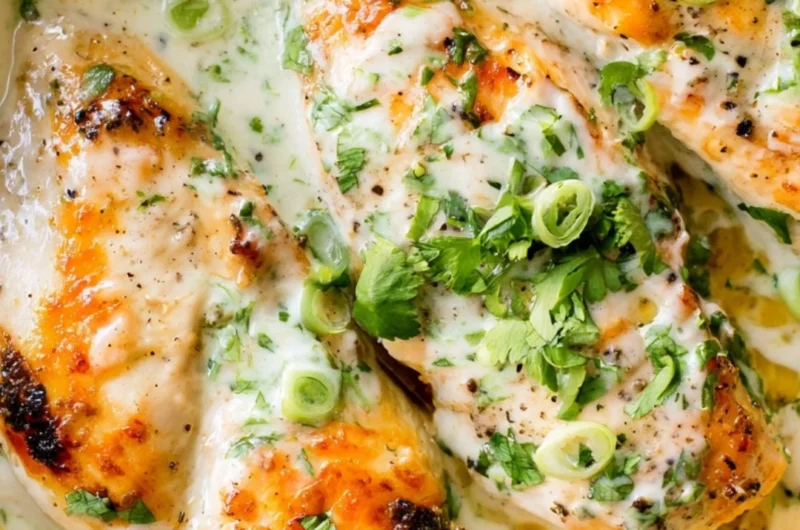Delicious Coconut Lime Chicken garnished with lime wedges and herbs