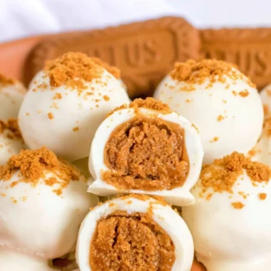 Homemade Biscoff truffles arranged on a plate