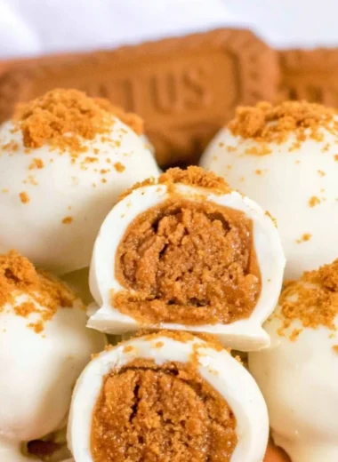 Homemade Biscoff truffles arranged on a plate