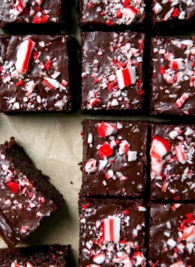 Festive peppermint brownies with decadent ganache for winter baking