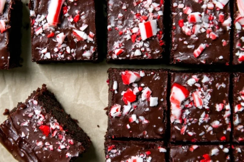 Festive peppermint brownies with decadent ganache for winter baking