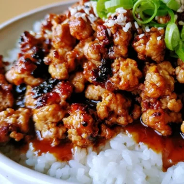 Honey Garlic Ground Turkey power bowl with sticky glaze in a beautiful bowl