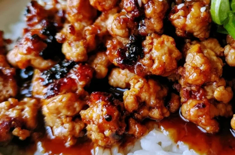 Honey Garlic Ground Turkey power bowl with sticky glaze in a beautiful bowl