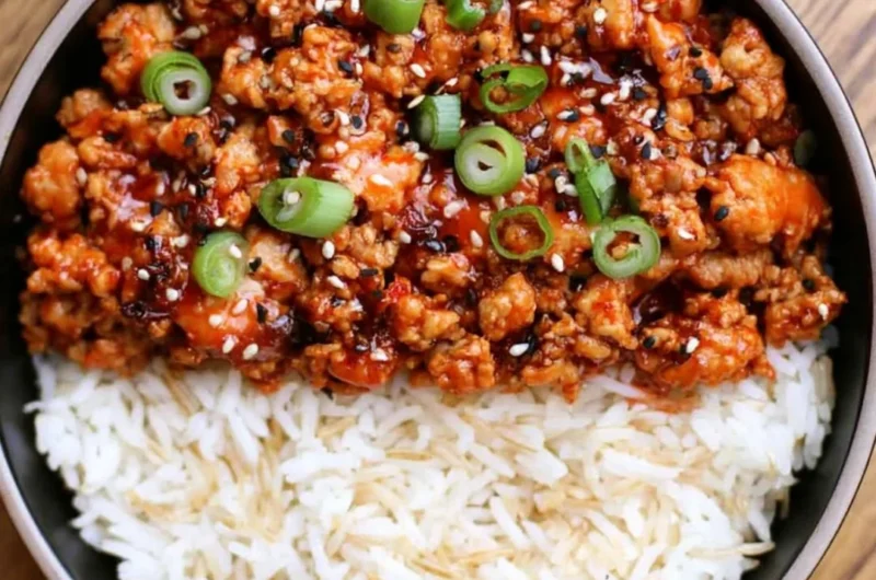Plate of low carb firecracker ground chicken with vegetables